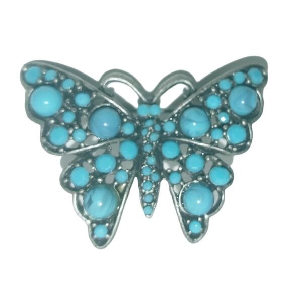 no brand Jewelry - Vintage FauxTurquoise Blue Beautiful Butterfly pin brooch 1 1/2"